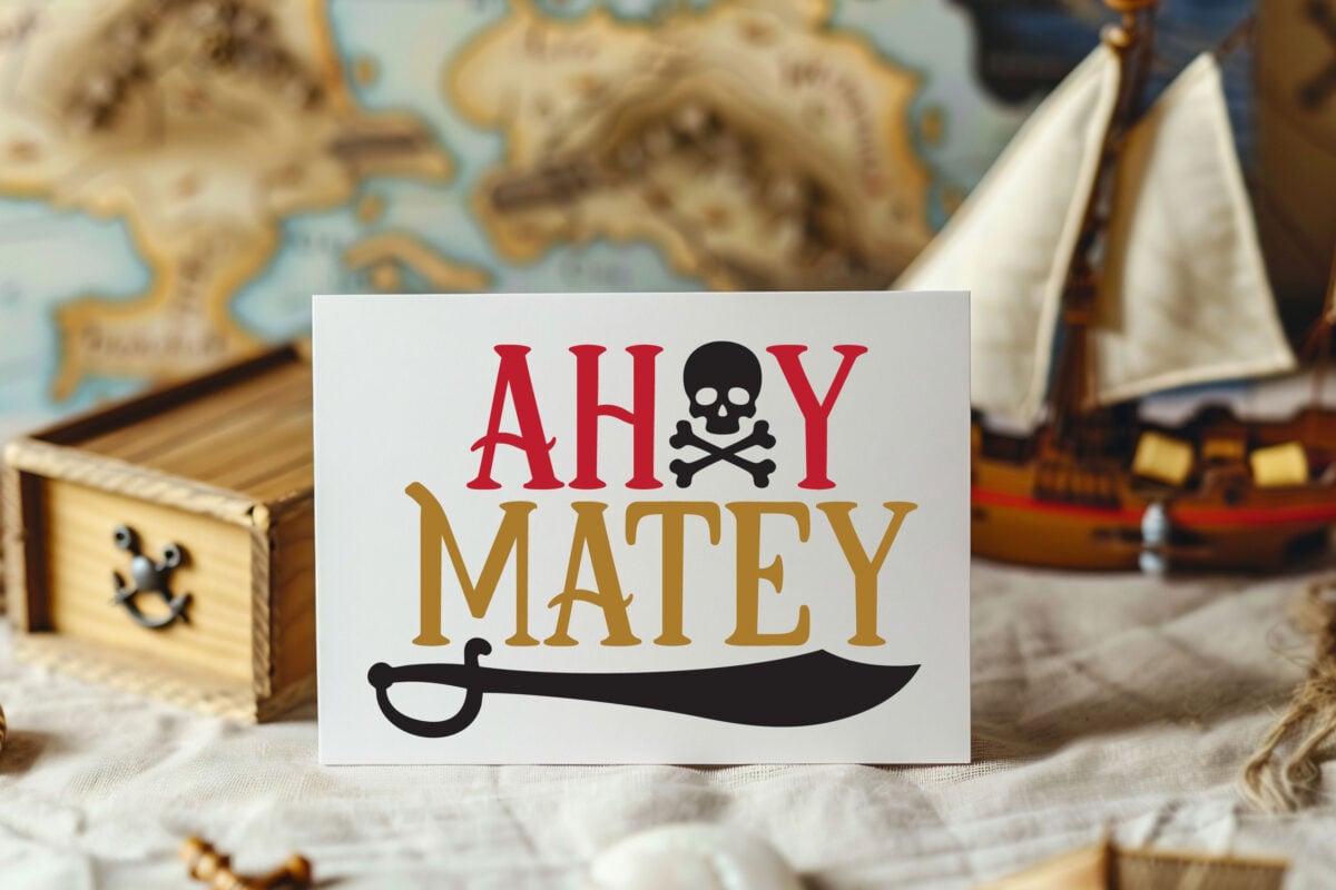 Ahoy Matey free pirate SVG on an invitation