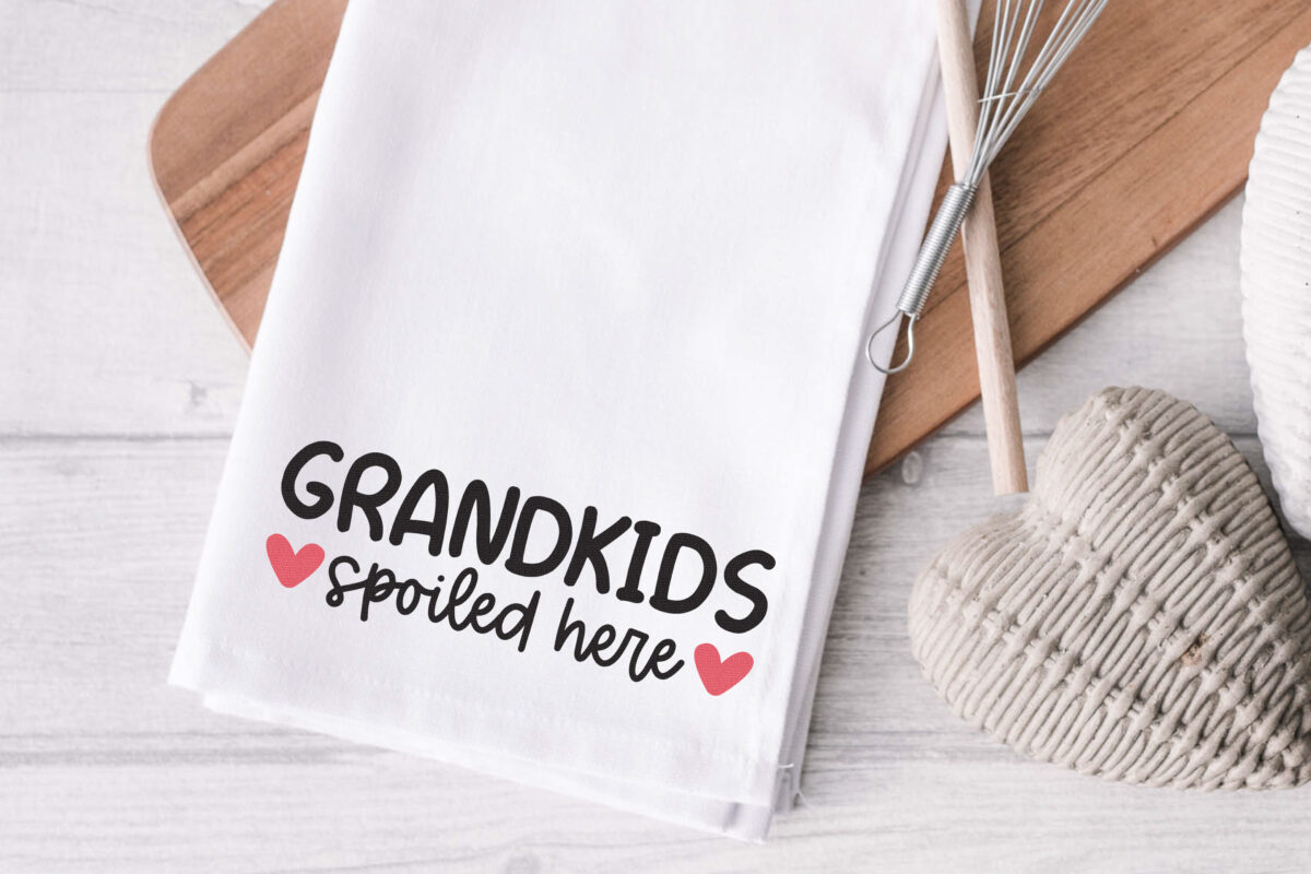 Free Grandkids SVG on a kitchen towel