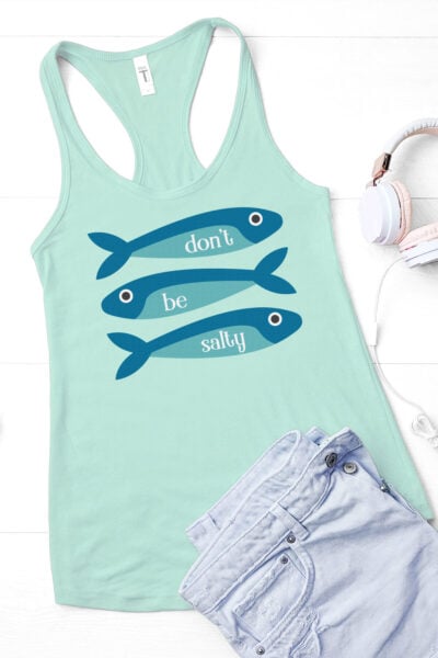 Free sardine SVG file on a cute teal tank