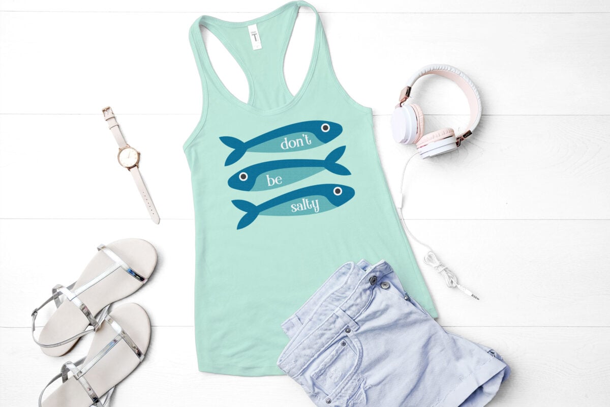 Free sardine SVG file on a cute teal tank