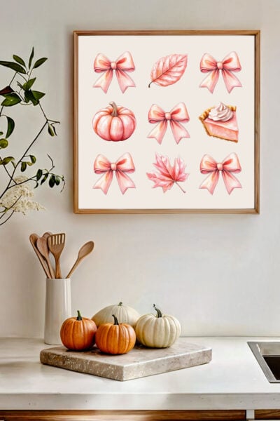 Coquette Free Thanksgiving Sublimation File in a frame with pumpkins