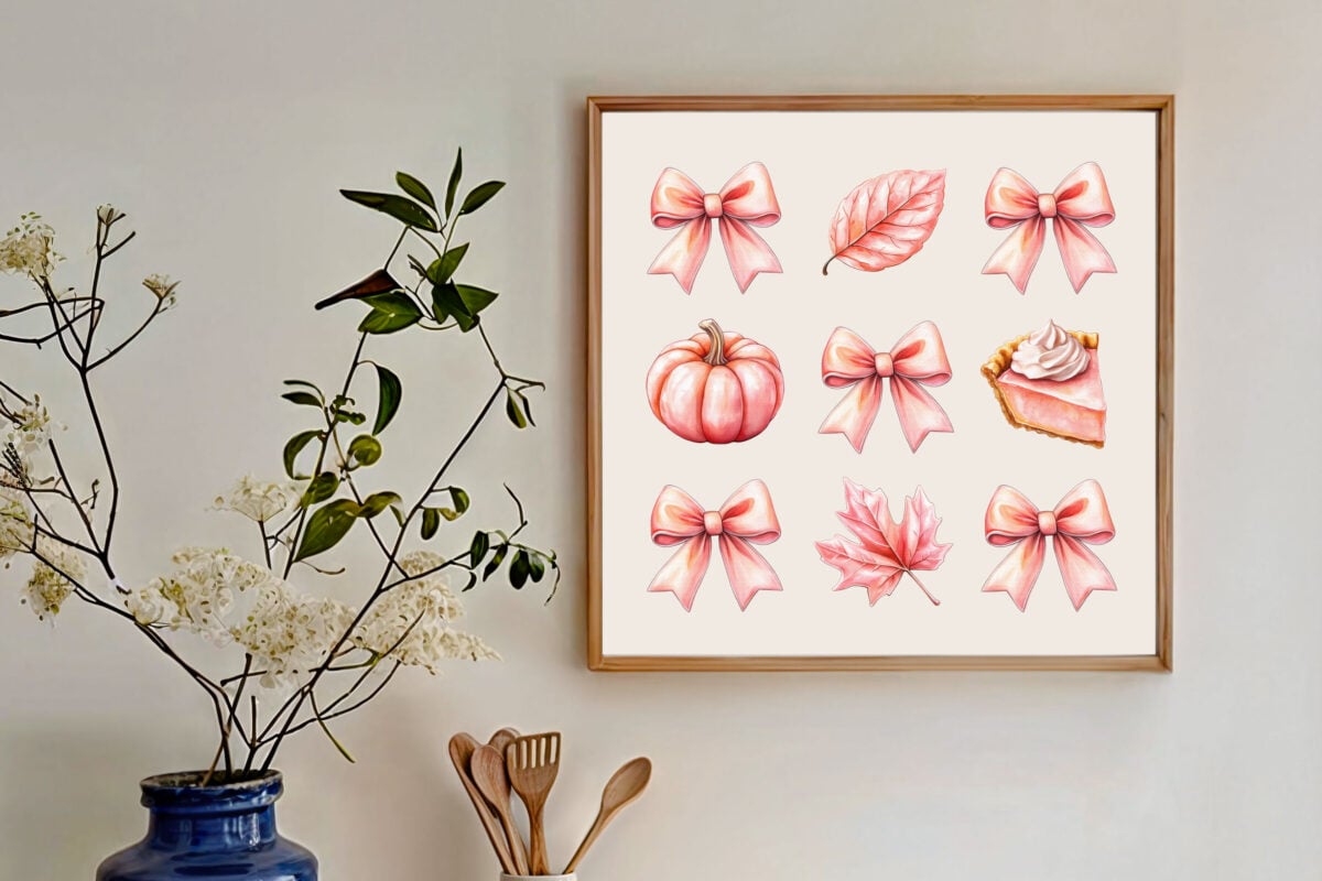 Coquette Free Thanksgiving Sublimation File in a frame with pumpkins