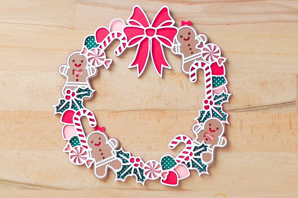 Completed wreath on a table