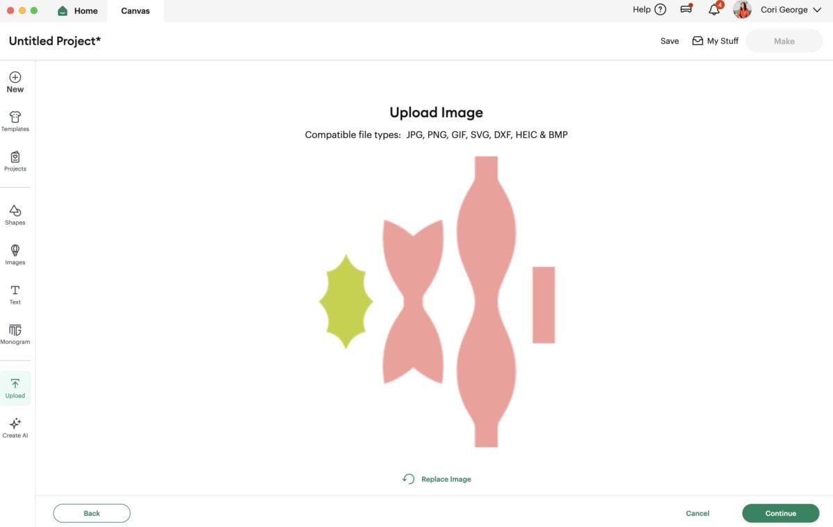 Cricut Design Space Screenshot: Uploading the SVG