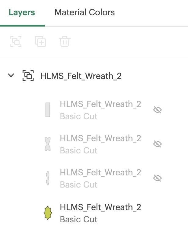 Cricut Design Space Screenshot: Closeup of Layers Panel showing three layers hidden