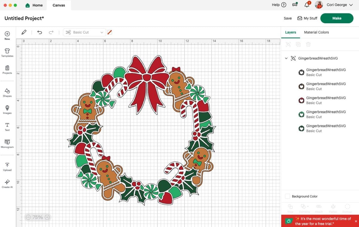 Cricut Design Space Screenshot: wreath SVG uploaded