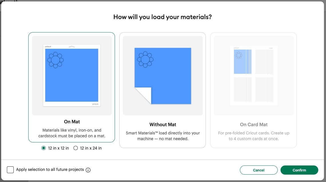 Cricut Design Space Screenshot: mat load screen