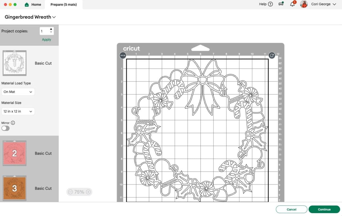 Cricut Design Space Screenshot: Prepare screen showing different mats