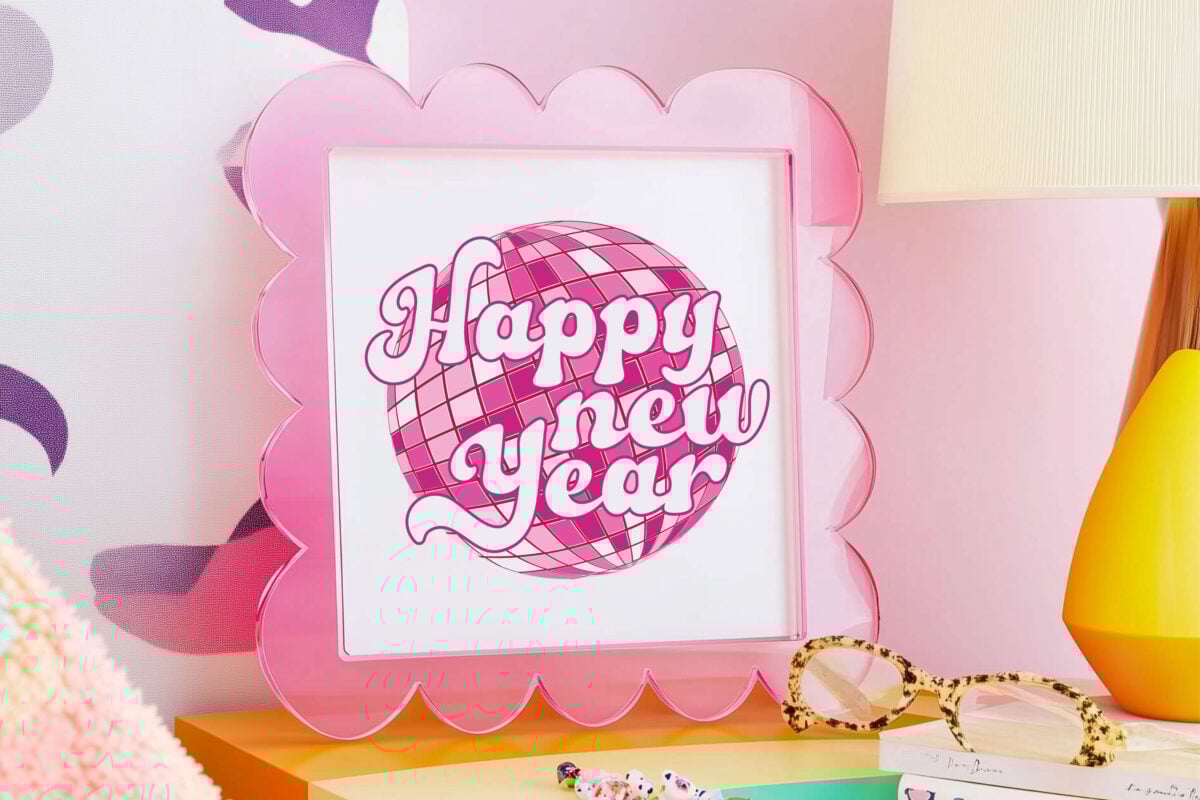 Disco Ball Happy New Year Sublimation File in a pink frame