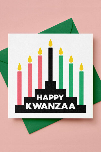 Happy Kwanzaa SVG on a card with a green envelope