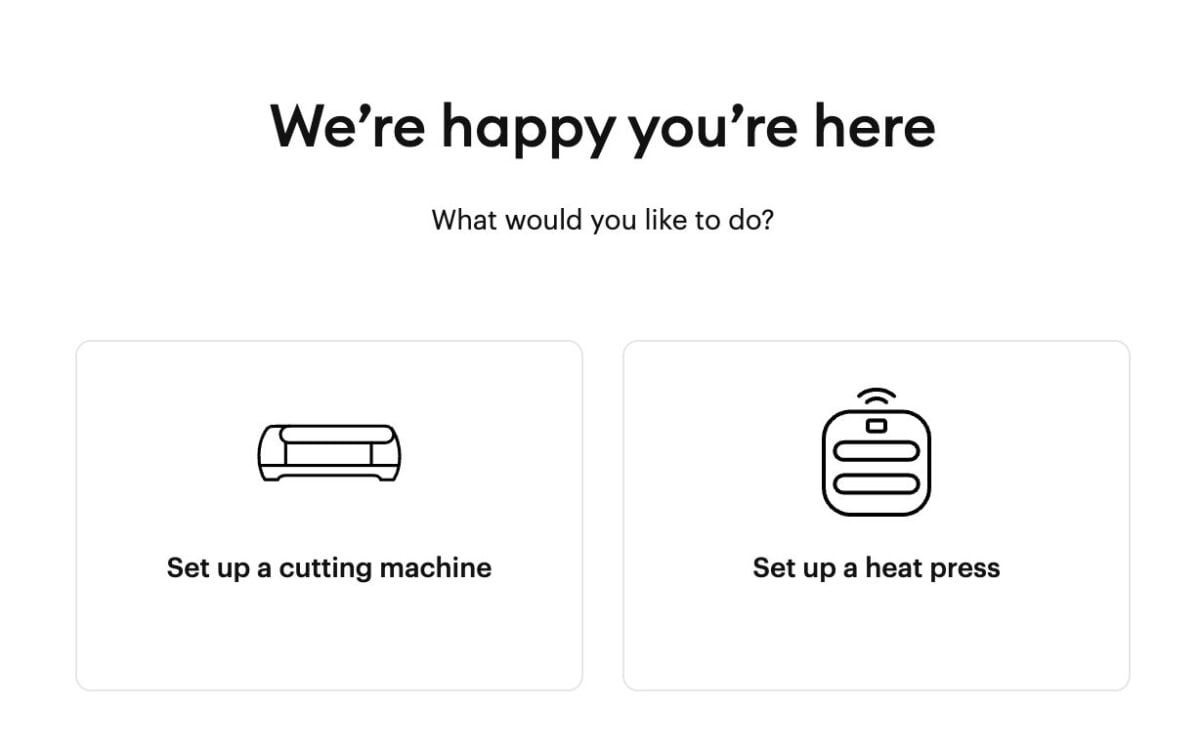 Cricut Design Space screenshot - new machine setup screen