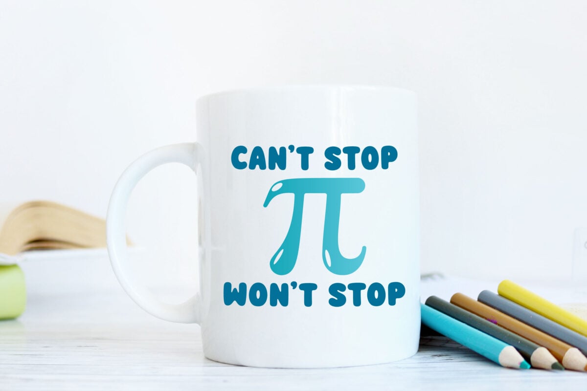 Free pi day svg on a mug with pencils