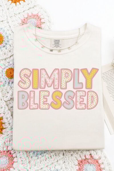 Simply Blessed sublimation file on a boho tee