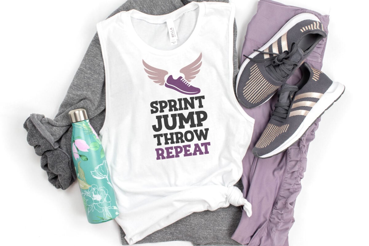 Track and Field SVG on a white athletic tee