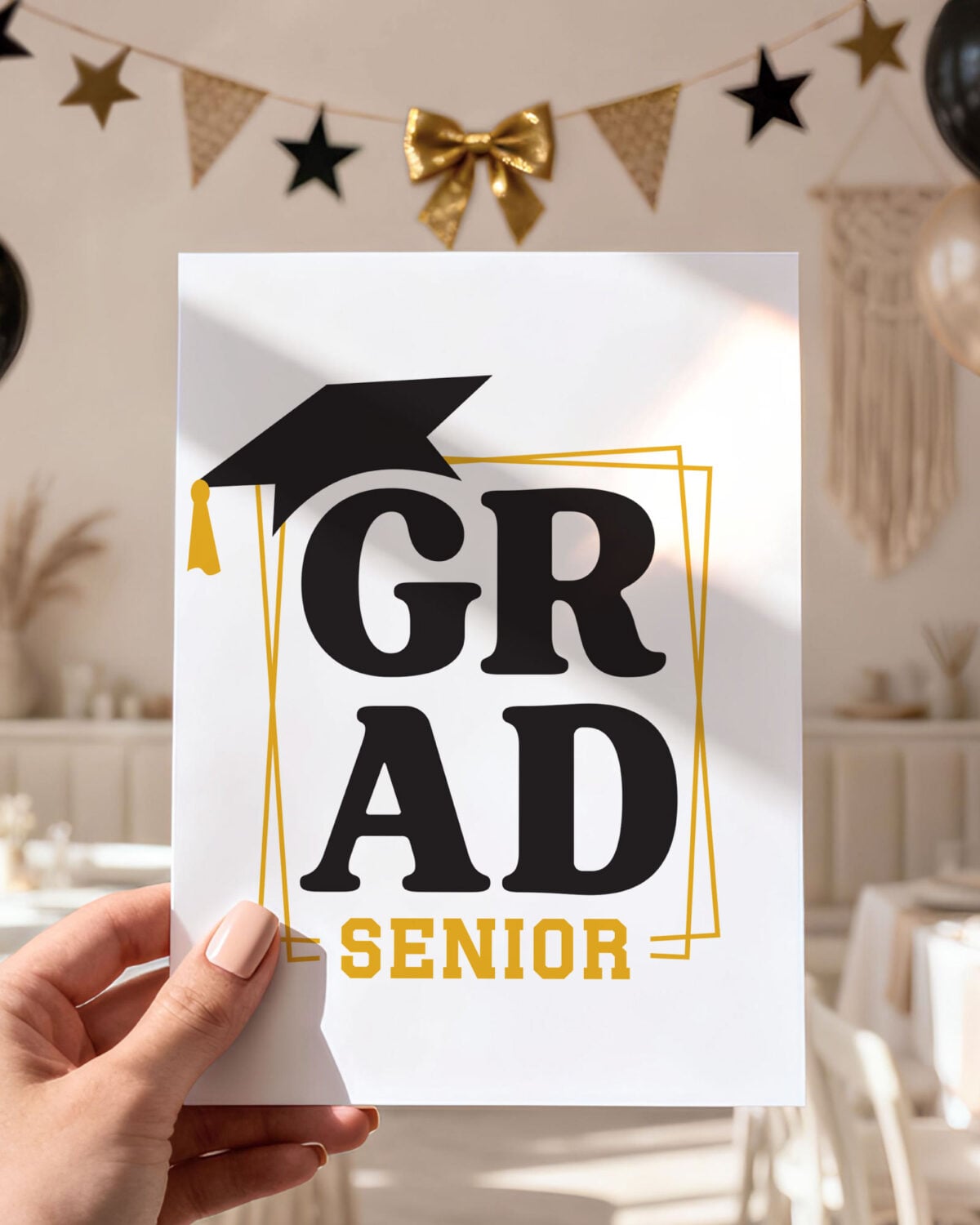 Grad Senior SVG on a card with graduation decorations