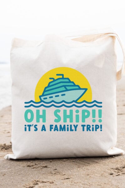 Free Family Cruise SVG on a tote sitting on the beach