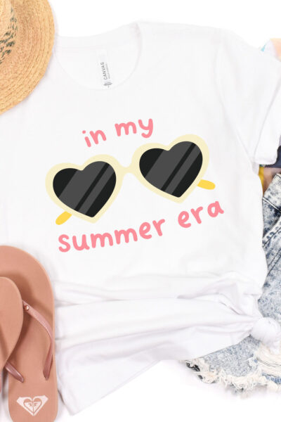In My Summer Era SVG on a white tee with summer accessories