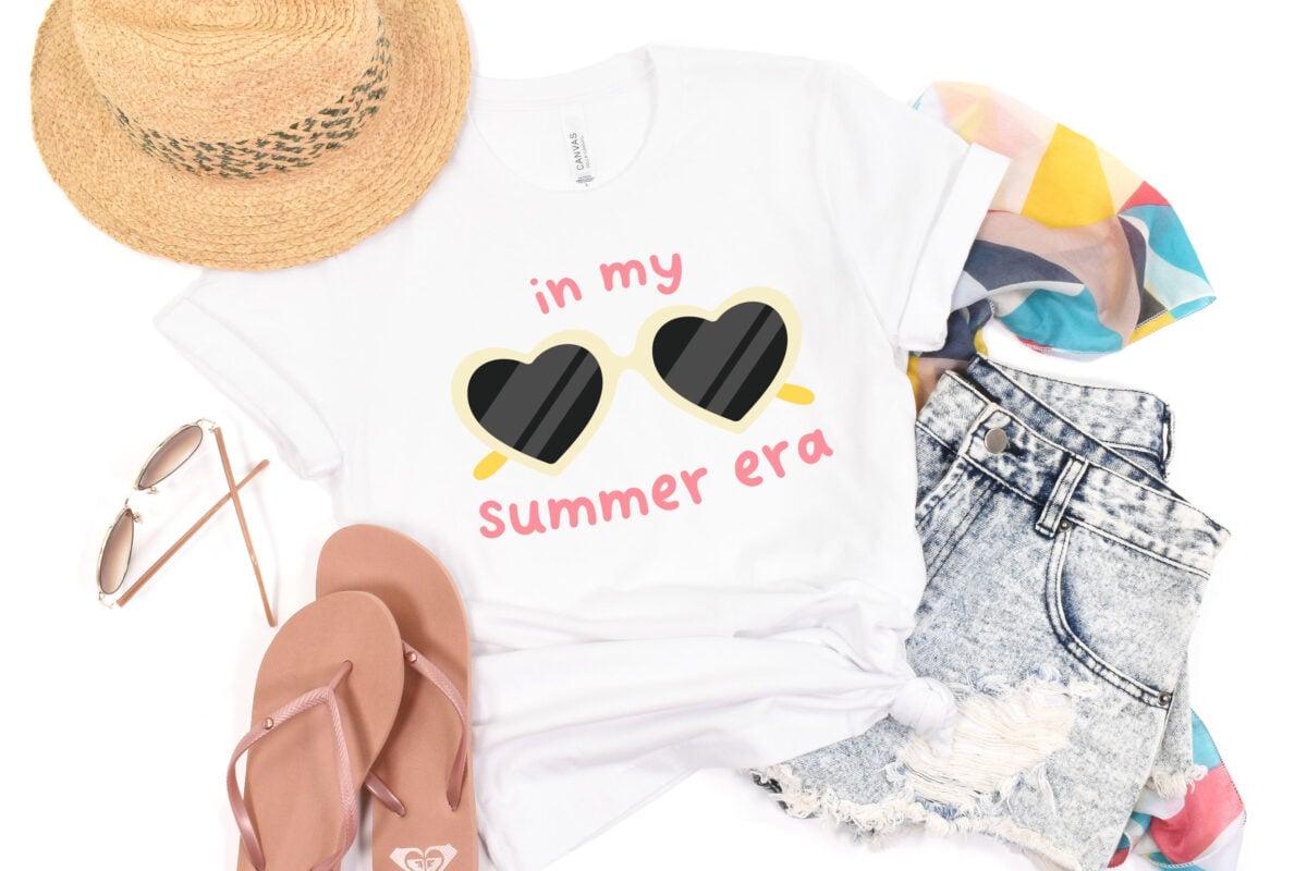 In My Summer Era SVG on a white tee with summer accessories