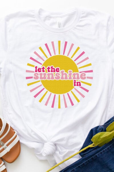 Free sunshine sublimation image on a white tee with sunflowers