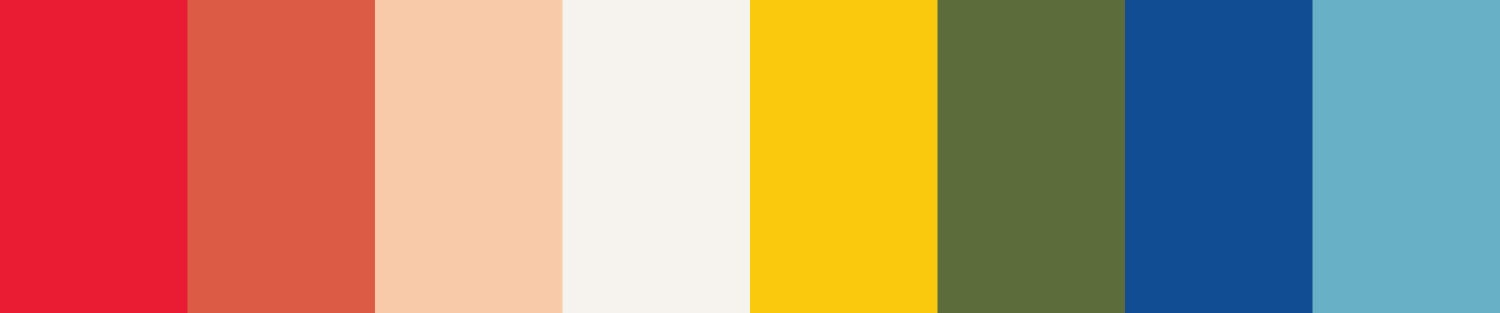 Mediterranean Color Palette - red, terra cotta, tan, white, yellow, olive green, dark marine blue, light marine blue