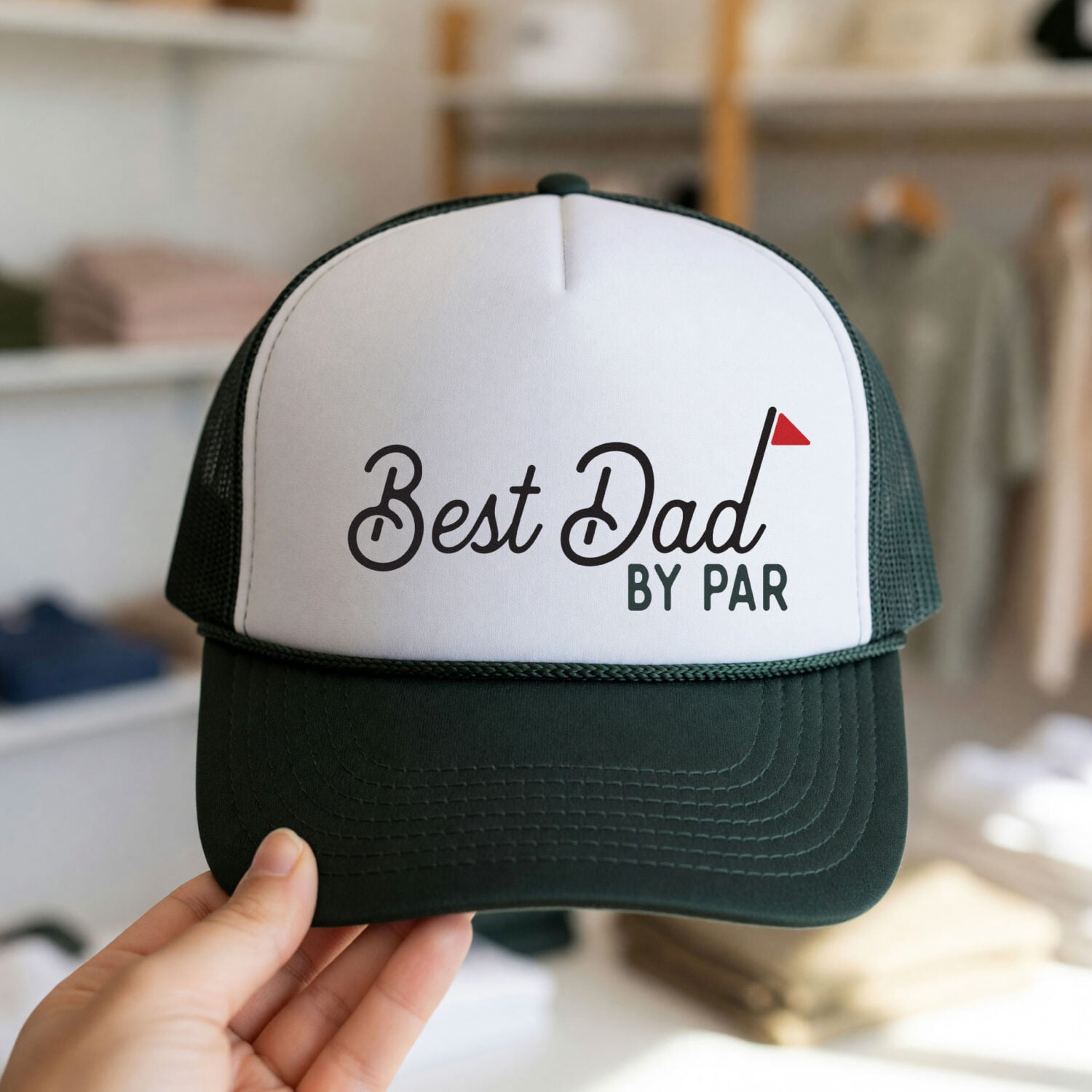 Best Dad by Par Golf SVG on a green trucker hat