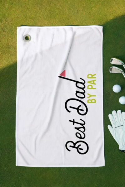 Best Dad by Par Golf SVG on a golf towel