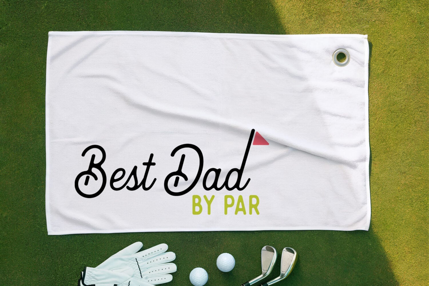 Best Dad by Par Golf SVG on a golf towel