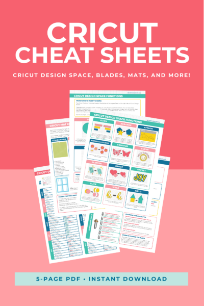 Cricut Cheat Sheets listing image with screenshots of the cheat sheets