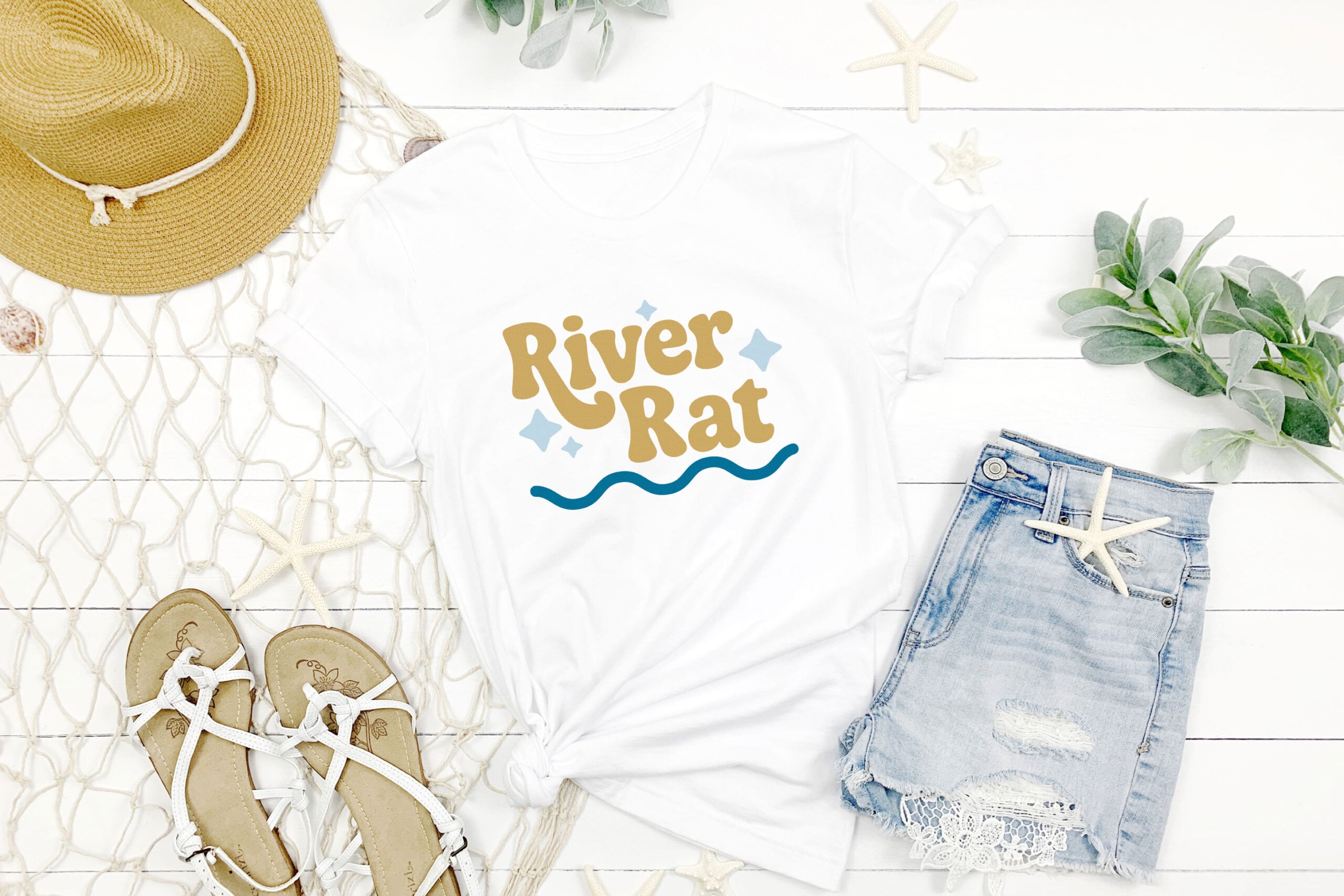 River Rat SVG on a white shirt with nautical accessories